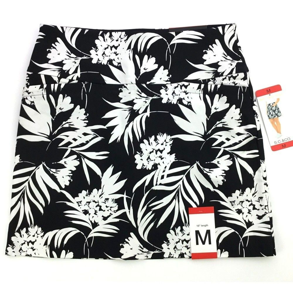 S.C.&Co Golf Skort Size M 18" Pull-On Floral Print Pockets Tummy Control Stretch